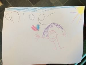 2015-02-24 Chloe maakt tekening voor papa